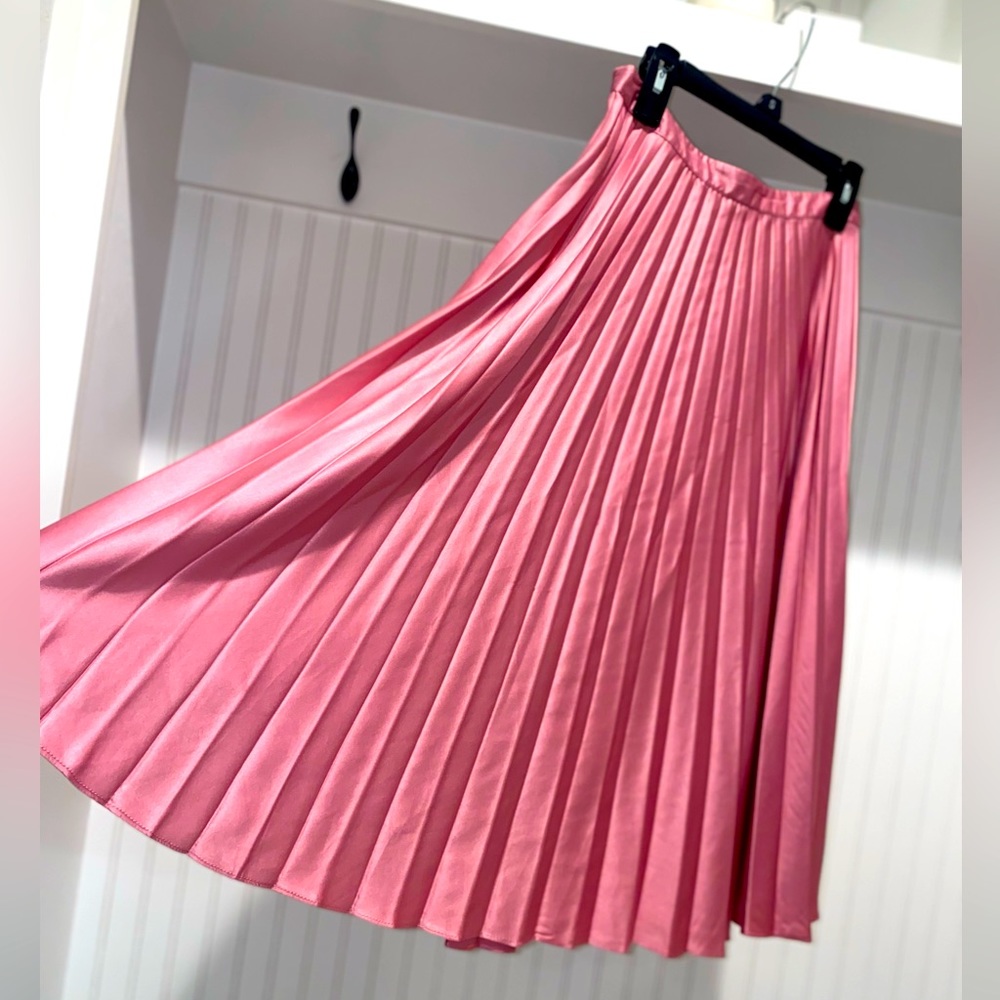 Topshop Pink Pleated Midi Skirt
